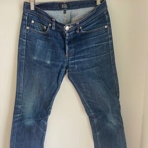 APC, Women’s 29 worn in dark denim, button fly